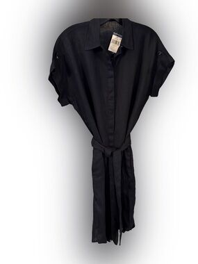 Lauren Ralph Lauren Women Navy LINEN Shirt Dress Belted Pockets Sz 2 NWT
